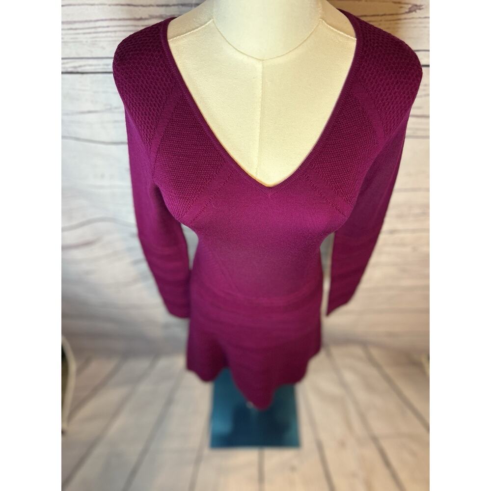 Krimson Klover Merino Wool Sweater Dress XS Fuchsia Long Sleeve Knit Bodycon - Picture 2 of 6